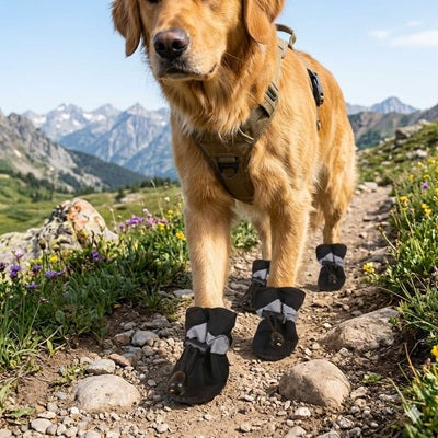 Chaussures Chien Randonnée Golden Retriever Bottes Noires Sentier Montagne