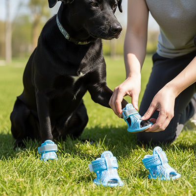 Chaussures pour chien bleues Labrador noir enfilage facile pelouse