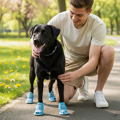 Chaussures pour chien bleues Labrador noir homme parc printemps