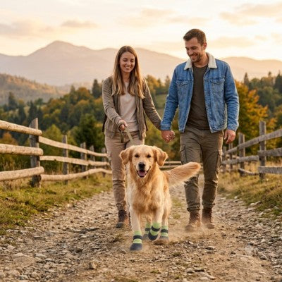 chaussures pour chien Golden Retriever montagne couple automne