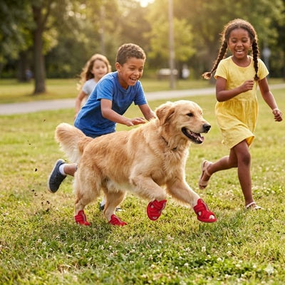 Chaussures pour chien rouges Golden Retriever jeu enfants parc été