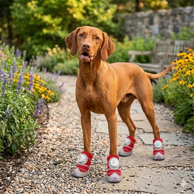 Chaussures pour chien rouges Vizsla jardin quatre pattes été