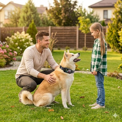 chien collier anti aboiement akita jardin père fille