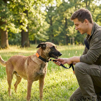 chien collier de dressage maitre education parc noir orange berger allemand