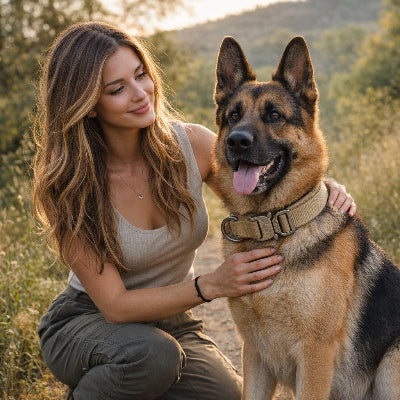 chien collier de dressage tactique berger allemand beige exterieur grand chien maitresse