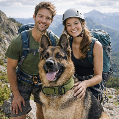 chien collier de dressage tactique vert berger allemand randonnee montagne aventure couple