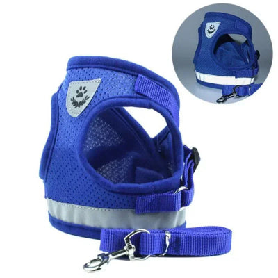 chien harnais anti traction bleu reflechissant respirant ajustable
