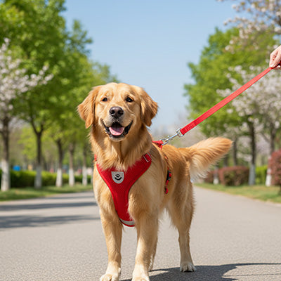 chien harnais anti traction golden retriever rouge promenade