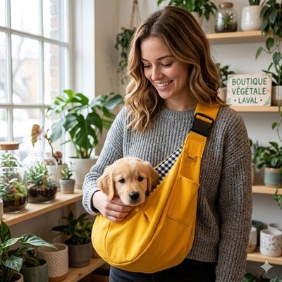 chien sac de transport confortable securise voyage chiot jaune bandouliere