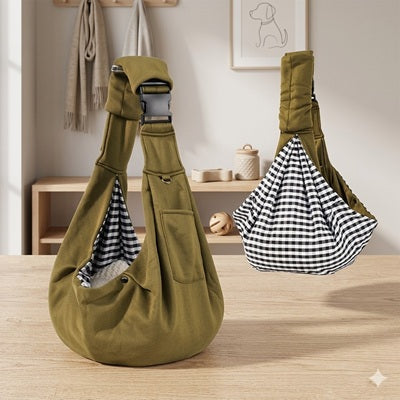 chien sac de transport vert olive vichy noir blanc bandouliere reglable interieur