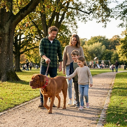 Collier à pointe pour molosse rouge promenade en famille au parc