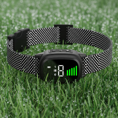 collier anti aboiement chien noir ecran digital rechargeable nylon tresse