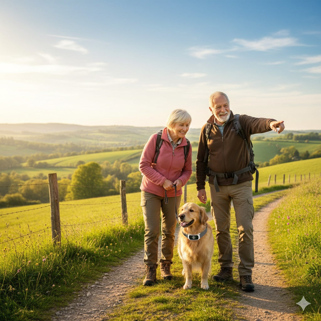 collier anti aboiement chien randonnee campagne golden retriever education exterieur