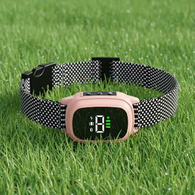 collier anti aboiement chien rose ecran digital rechargeable nylon tresse