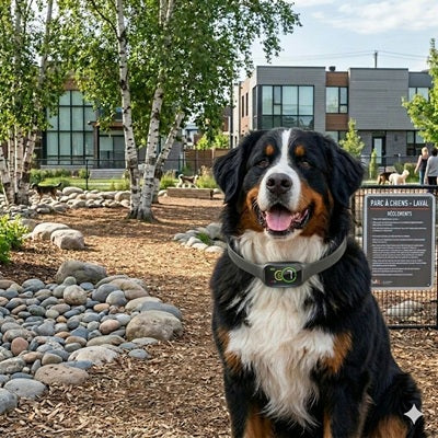 Collier anti-aboiement gros chien Bouvier bernois parc canin urbain