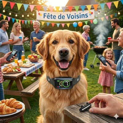 Collier anti-aboiement gros chien Golden Retriever fête voisins jardin