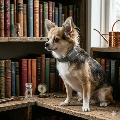 collier anti-aboiement petit chien chihuahua bibliothèque intérieur noir