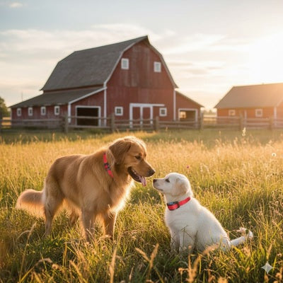collier anti aboiement petit chien chiot golden retriever ferme coucher soleil dressage
