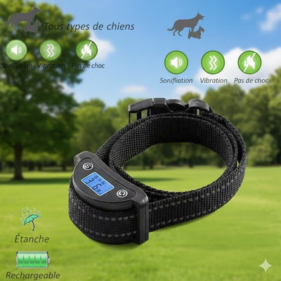 collier anti aboiement petit chien rechargeable etanche vibration sonification ecran lcd noir
