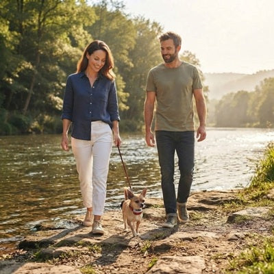 Collier anti-aboiement pour Chihuahua couple promenade rivière