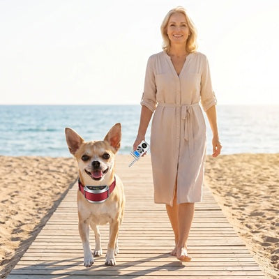 Collier anti-aboiement pour Chihuahua femme plage télécommande