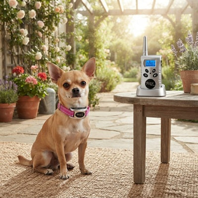 Collier anti-aboiement pour Chihuahua rose télécommande pergola