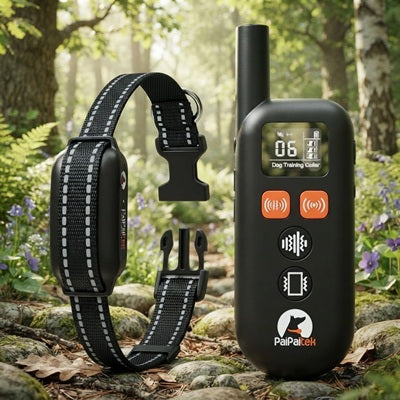 Collier anti-aboiement à vibration noir avec télécommande, forêt et éducation du chien