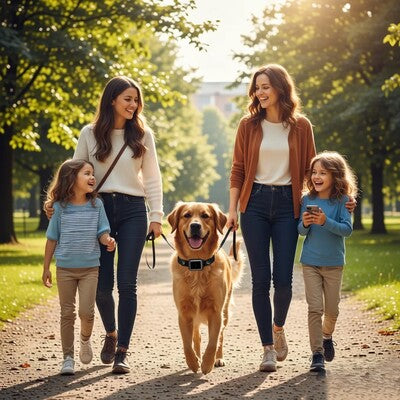 collier anti aboiements golden retriever famille enfants promenade parc