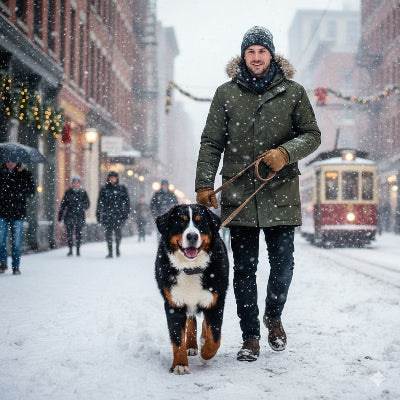 collier anti fugue chien bouvier bernois ville hiver