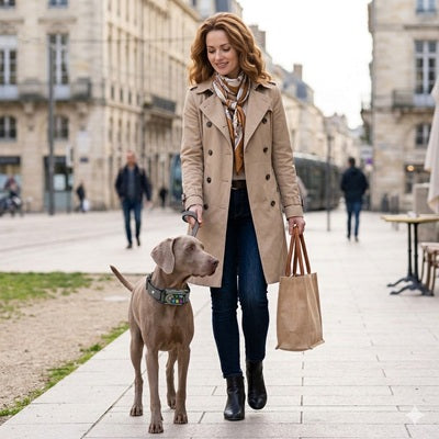 collier chien anti aboiement braque weimar balade ville femme