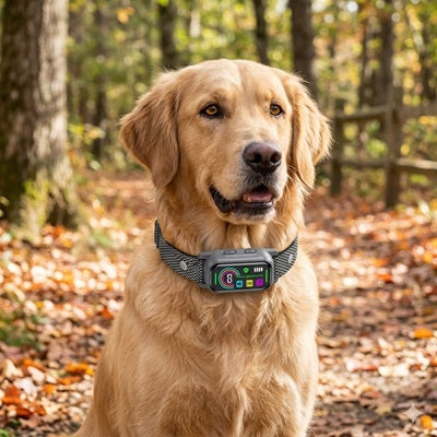 collier chien anti aboiement golden retriever forêt automne calme