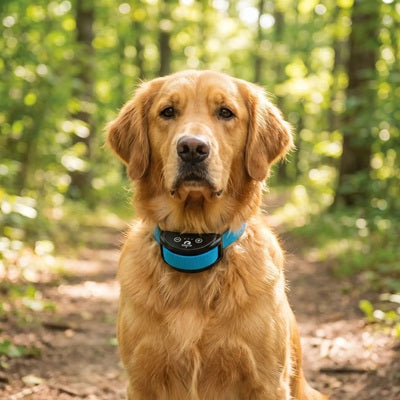 collier chien anti-aboiement golden retriever forêt bleu