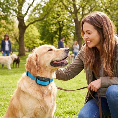 collier chien anti-aboiement vibrations douces golden retriever parc