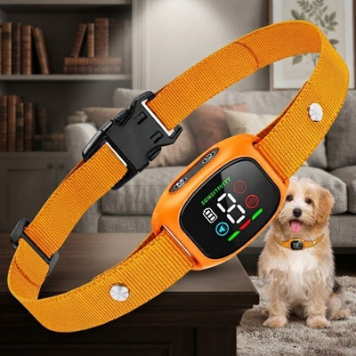 Collier chien anti-aboiements orange écran chiot