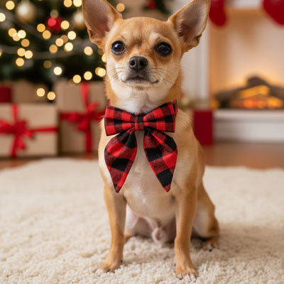 collier chien chihuahua bandana noel carreaux rouge