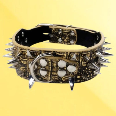 collier chien cuir pointes metal argent boucle double gros chien punk rock