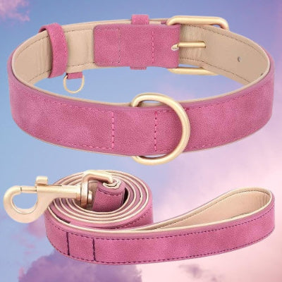 collier chien cuir pu rose boucle doree premium elegant luxe