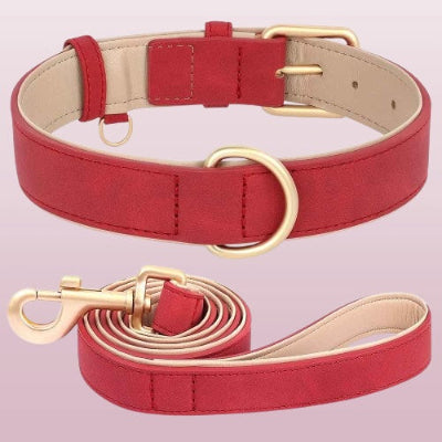 collier chien cuir pu rouge boucle doree premium elegant luxe