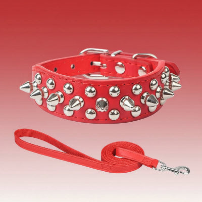 collier chien en cuir rouge clous punk rock pitbull resistant reglable