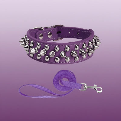 collier chien en cuir violet clous spikes luxe resistant qualite premium