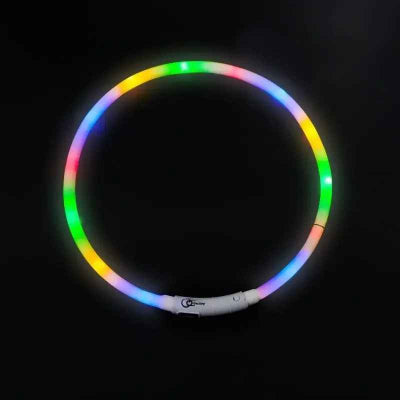 collier chien lumineux multicolore arc en ciel led usb rechargeable securite nuit visible