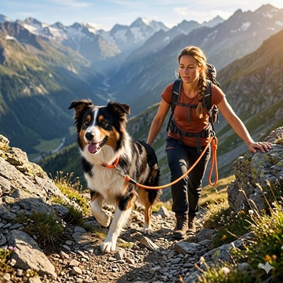 collier chien orange randonnee montagne berger australien aventure nature resistant