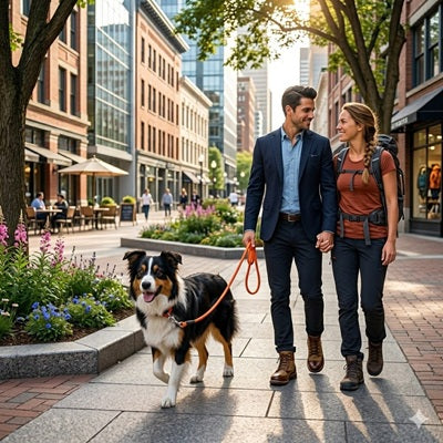 collier chien orange resistant couple promenade urbaine berger australien