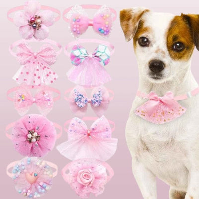 collier chien rose pastel noeud fleur paillettes tulle accessoire mignon