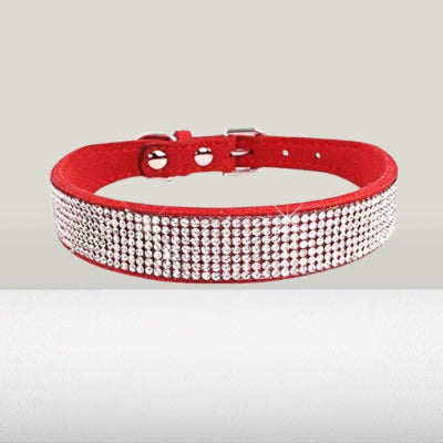 collier chien rouge strass cristaux bling cuir petit chien elegant luxe