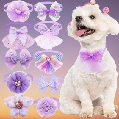 collier chien violet mauve noeud fleur perle papillon accessoire elegant