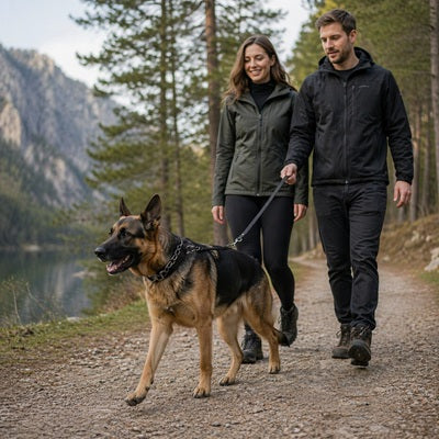 collier de dressage berger allemand couple randonnée montagne laisse