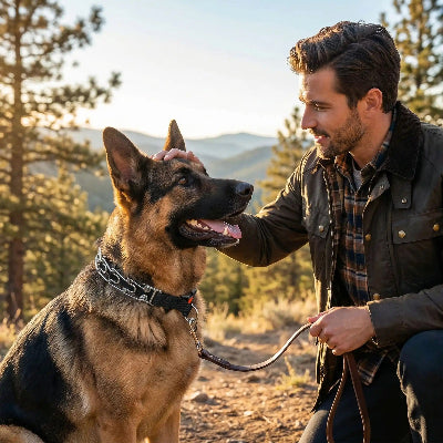 collier de dressage chien berger allemand chaine metal randonnee montagne maitre chien