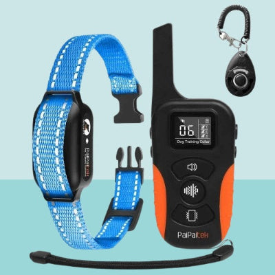 collier dressage chien telecommande bleu reflechissant rechargeable etanche portee longue