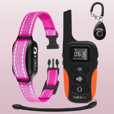collier dressage chien telecommande rose reflechissant rechargeable etanche portee longue